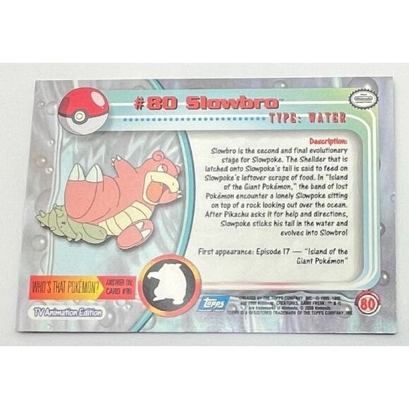 Slowbro Pokemon Card Topps #80 TV Animation Edition Series Blue Logo - Picture 2 of 5